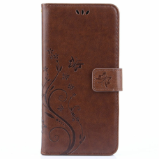 LG Xpower3 Four Flower Leather Wallet Case Brown