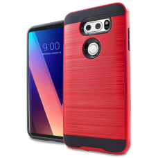 LG V30 Metal Brush Case RED