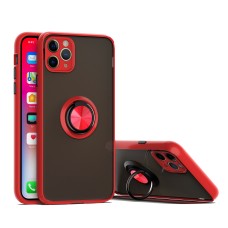 Apple iPhone 12 MINI Matt Clear PC Ring Stand With TPU Bumper Case HYB10 RED