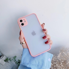 Apple iPhone 11 Pro Matte Hard PC Silicone Shockproof Cover With Colored Bumper Case Pink
